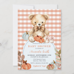 Invitation Orange En vichy Ours Citrouille Chaussures Baby sh