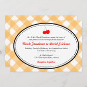 Invitation Orange en vichy pays rustique cerise rouge mariage (Devant / Derrière)