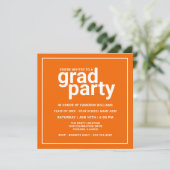 Invitation Orange et blanc Moderne de base Grad Party (Debout devant)