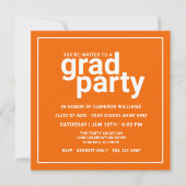 Invitation Orange et blanc Moderne de base Grad Party (Devant)