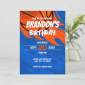 Invitation Orange et bleu jouant Basketball anniversaire feu (Debout devant)