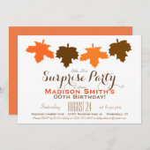 Invitation Orange et Brown automne Feuilles Anniversaire Surp (Devant / Derrière)