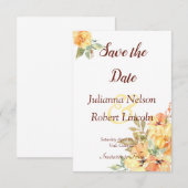 Invitation Orange et jaune aquarelle floral enregistrer la da (Devant / Derrière)