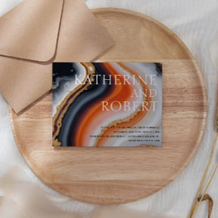 Invitation Orange Et Marine Blue Agate Mariage tendance