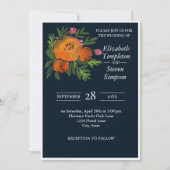 Invitation Orange et marine Floral Moderne Gras Mariage (Devant)