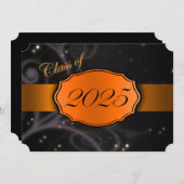 Invitation Orange et noir 2025 Graduation (Devant / Derrière)
