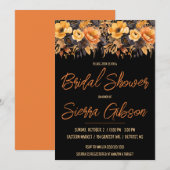 Invitation Orange et noir, Halloween, Fête des mariées floral (Devant / Derrière)