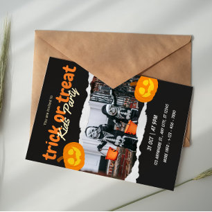 Invitation Orange et Noir Trick Or Treat Halloween Enfants