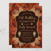 Invitation Orange et or automne Feuilles automnales 21e anniv (Devant / Derrière)