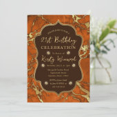 Invitation Orange et or Automne Marbre d'automne 21e annivers (Debout devant)