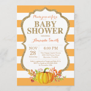 Invitation Orange et or d'invitation de baby shower de