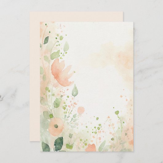 Invitation Orange et pêche aquarelle floral blanc mariage (Devant / Derrière)