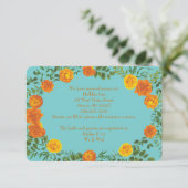 Invitation Orange et Turquoise Aqua Peony Informations Rose (Debout devant)