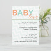 Invitation Orange et Turquoise Baby Love Baby shower Invitati (Debout devant)