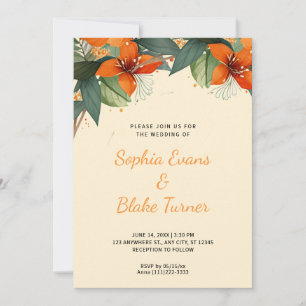 Invitation Orange et vert Tropical Floral Jaune Mariage