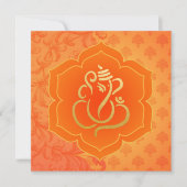 Invitation Orange Ethnic Damask Gold Ganesh Mariage indien (Devant)