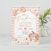 Invitation Orange Fall Floral Coquette Citrouille Baby shower (Debout devant)