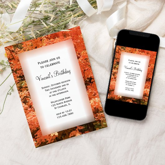 Invitation Orange Fall Leaves Anniversaire