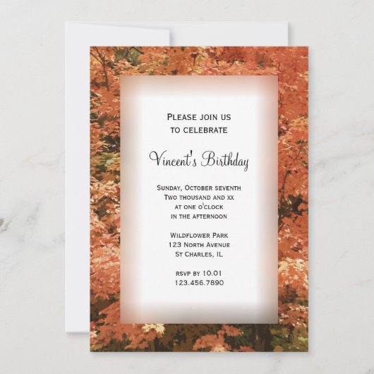 Invitation Orange Fall Leaves Anniversaire (Devant)
