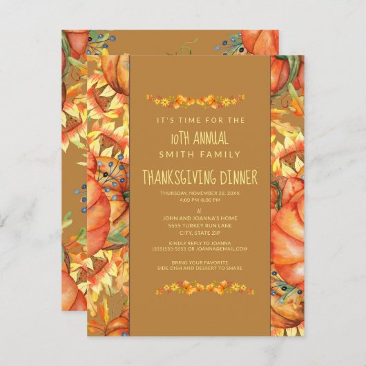 Invitation Orange Fall quitte le dîner de Thanksgiving Citrou (Devant / Derrière)