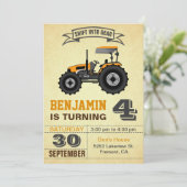 Invitation Orange Farm Tractor Anniversaire de enfant Party I (Debout devant)