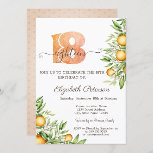 Invitation Orange Feuille Citrus 18e anniversaire