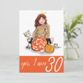 Invitation Orange Fière dame pour Amoureux des chats 30e anni (Debout devant)