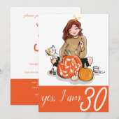 Invitation Orange Fière dame pour Amoureux des chats 30e anni (Devant / Derrière)