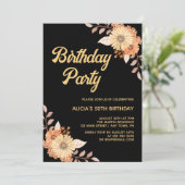 Invitation Orange Fleur Botanique Or Noir Anniversaire (Debout devant)