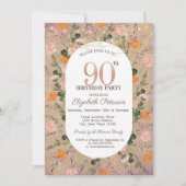 Invitation Orange Fleur sauvage lampes à cordes 90e anniversa (Devant)