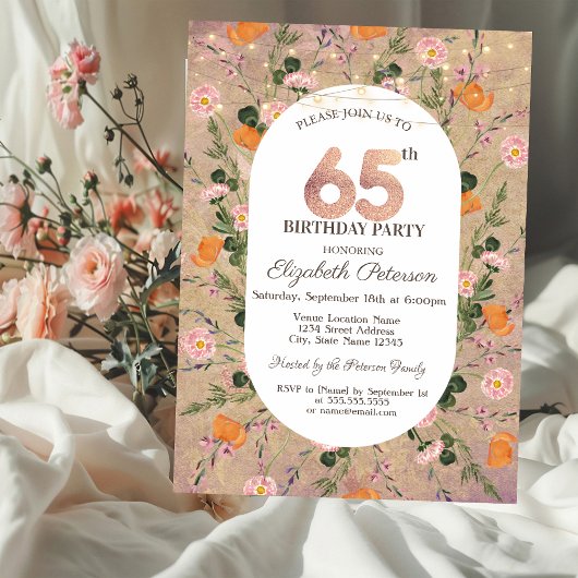 Invitation Orange Fleur sauvage Lights 65e anniversaire