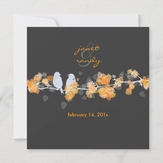 Invitation Orange fleurit+inséparable/DO-IT-YOURSELF couleur (Devant)