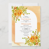 Invitation Orange fleurs de cactus doux mariage arche en terr (Devant)