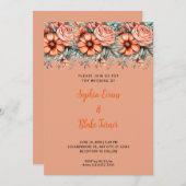 Invitation Orange Fleurs et verdure Orange Mariage (Devant / Derrière)