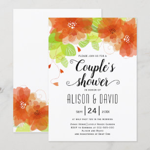 Invitation Orange fleurs éthérées mariage couples douche