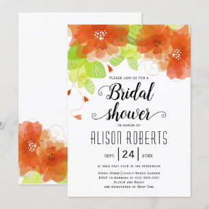 Invitation Orange fleurs éthérées mariage douche nuptiale