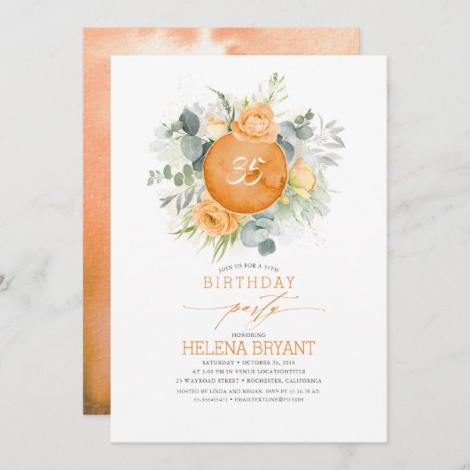Invitation Orange Fleurs Wreath Boho Automne Anniversaire (Devant / Derrière)
