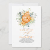 Invitation Orange Fleurs Wreath Boho Graduation d'automne (Devant)
