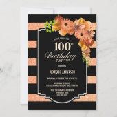 Invitation Orange Floral 100e fête d'anniversaire (Devant)