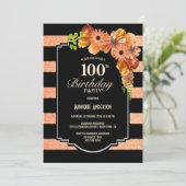 Invitation Orange Floral 100e fête d'anniversaire (Debout devant)