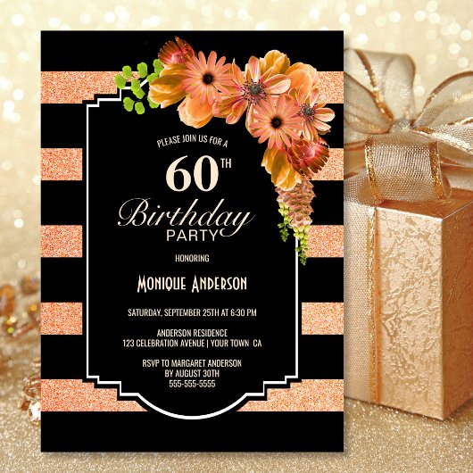 Invitation Orange Floral 60e fête d'anniversaire