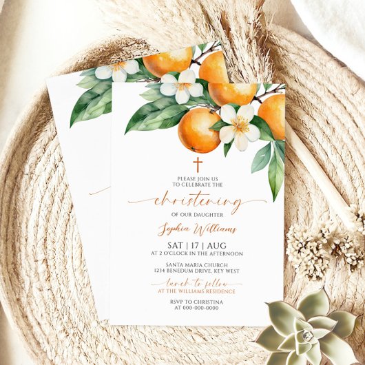 Invitation Orange Floral Christening
