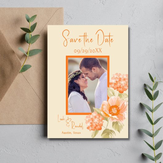 Invitation Orange Floral Enregistrer le Mariage de date