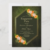 Invitation Orange Floral Gold Bordure Green Engagement Party (Devant)