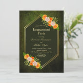 Invitation Orange Floral Gold Bordure Green Engagement Party (Debout devant)