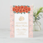 Invitation Orange Floral & Gold Frame Mariage musulman islami (Debout devant)