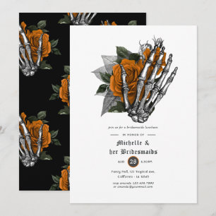 Invitation Orange Floral Gothique Skulls Bridesmaiers Déjeune