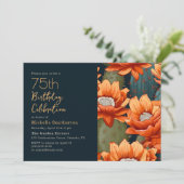 Invitation Orange Floral Green Cactus Navy 75e anniversaire (Debout devant)