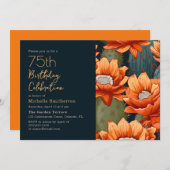 Invitation Orange Floral Green Cactus Navy 75e anniversaire (Devant / Derrière)