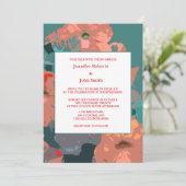 Invitation Orange Floral Green Feuilles Art Abstrait Mariage (Debout devant)